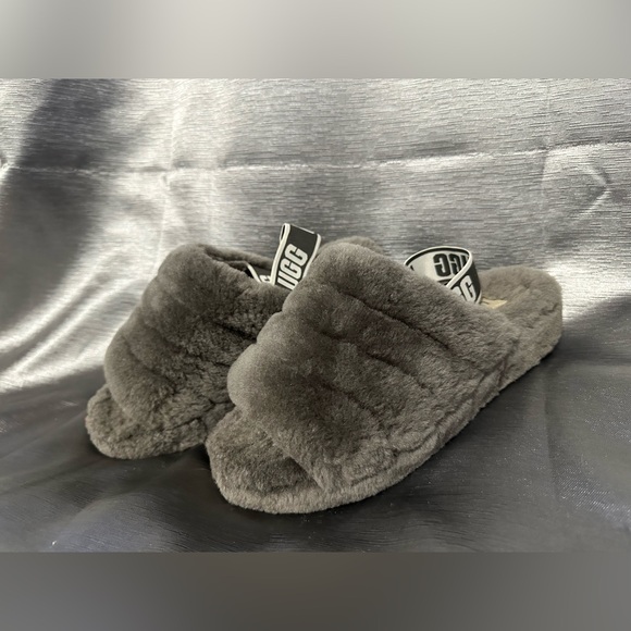 UGG Charcoal Fluffy Slides - Picture 1 of 4